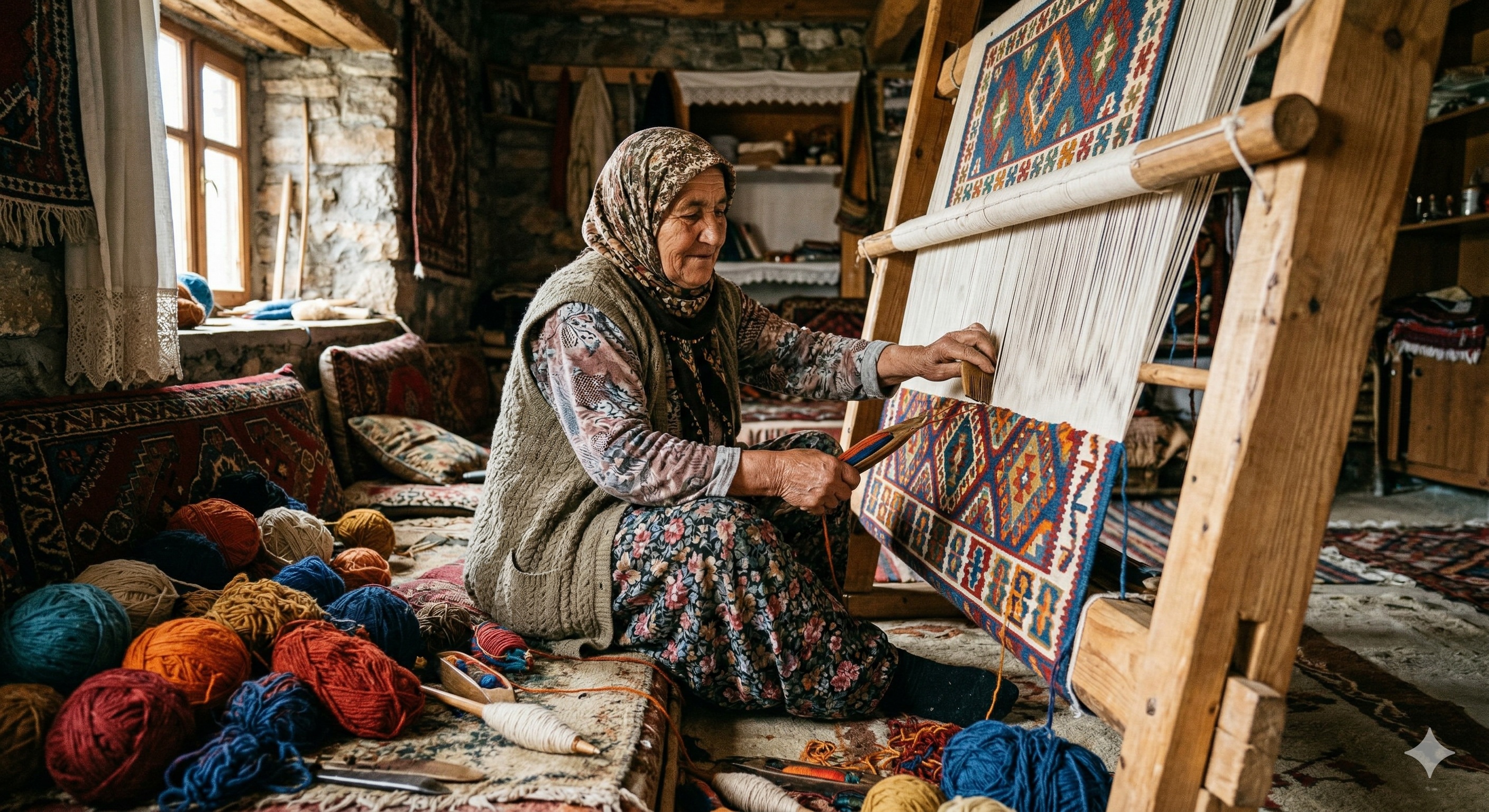 Woman weaving a Kilim
